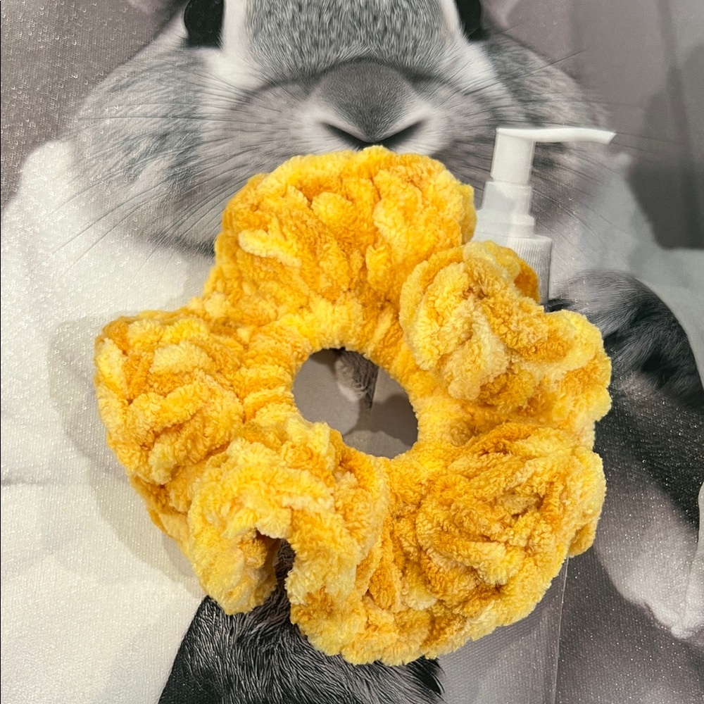 Yellow Crochet Hair Scrunchie set of 2 - Picture 2 of 2